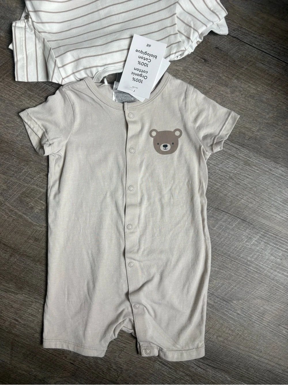 H&M Cream Short-Sleeve Bear Print Pajama Romper Set of 3